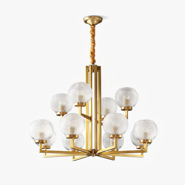 Ribbed Glass Brass Chandelier